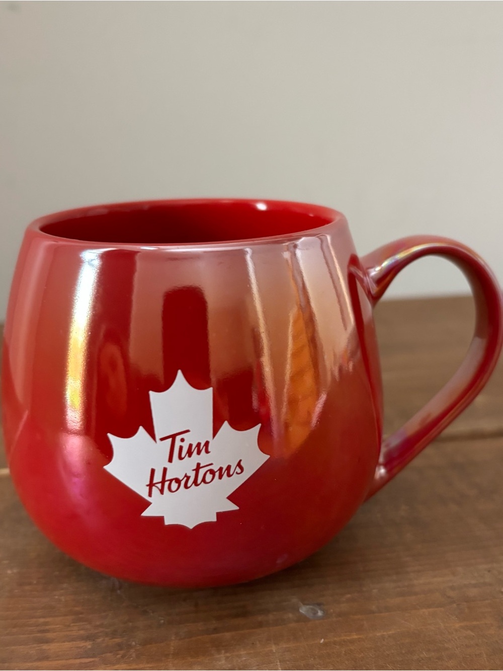 Tim Hortons Iridescent Red Maple Leaf Ceramic Mug